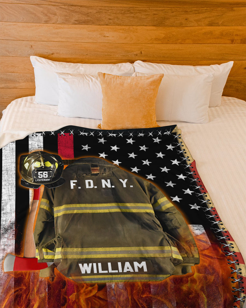 Firefighter Us Flag Armor And Name Custom Blanket Gift For Firefighter Fireman
