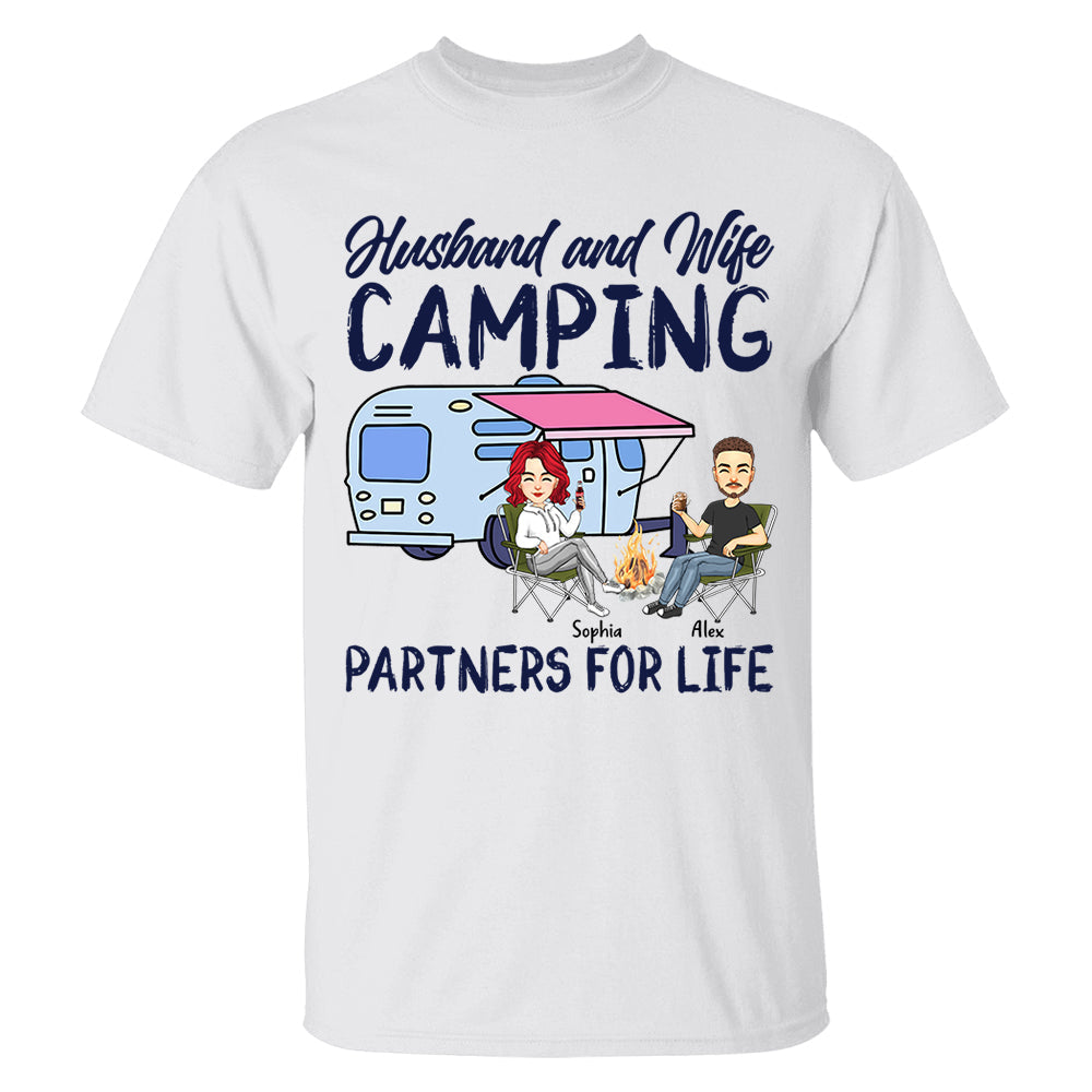 Husband and Wife Camping Partners For Life - Personalized Shirt For Couple, Camping Lovers Tm01