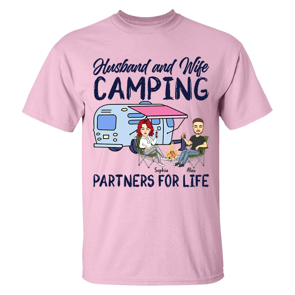 Husband and Wife Camping Partners For Life - Personalized Shirt For Couple, Camping Lovers Tm01
