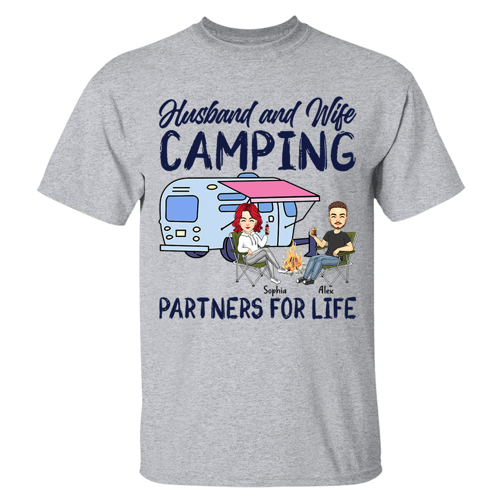 Husband and Wife Camping Partners For Life - Personalized Shirt For Couple, Camping Lovers Tm01