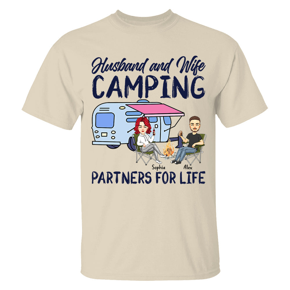 Husband and Wife Camping Partners For Life - Personalized Shirt For Couple, Camping Lovers Tm01