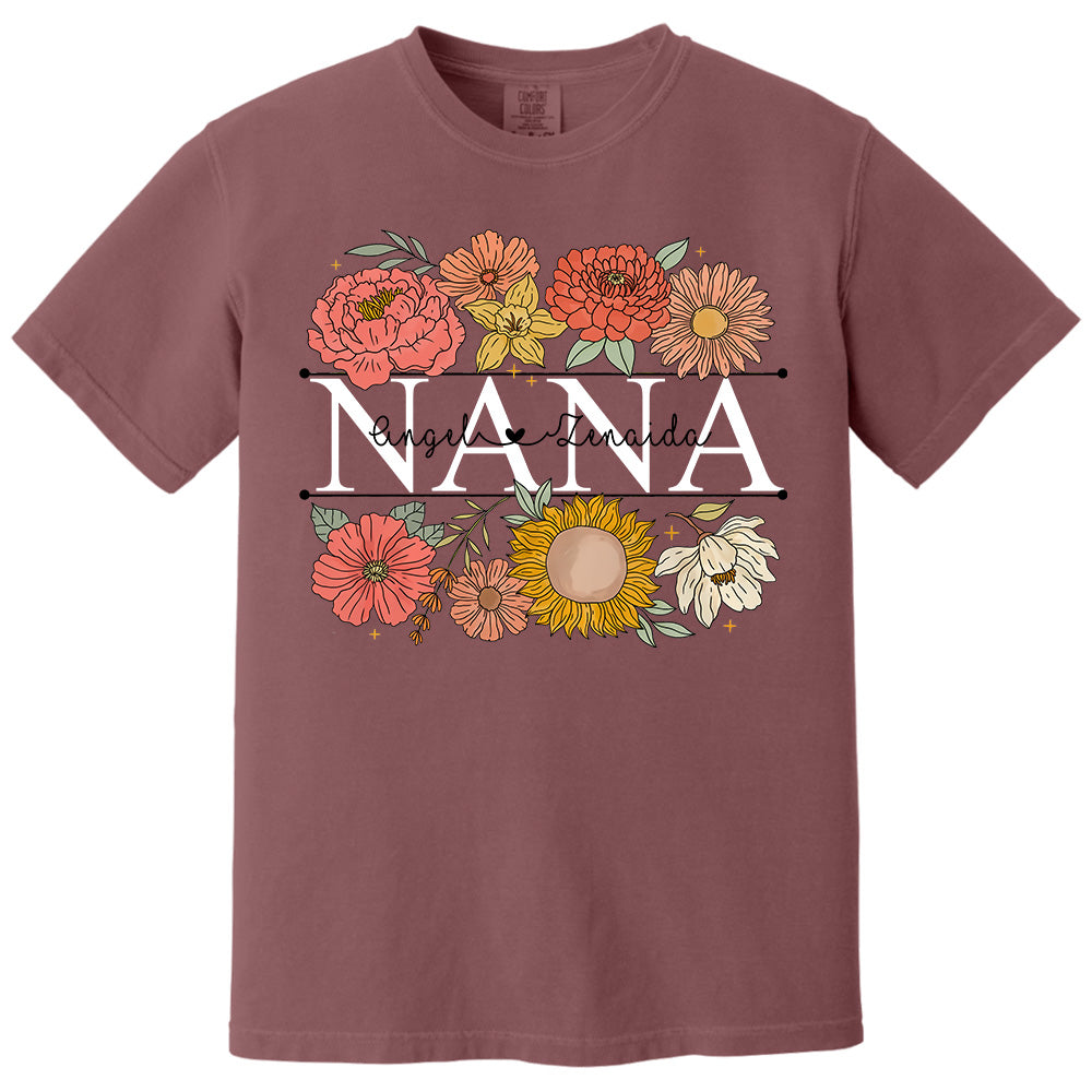 Grandma Retro Floral Shirt - Custom Nickname Grandma Nana Mimi & Kid Names - Mother's Day NA04