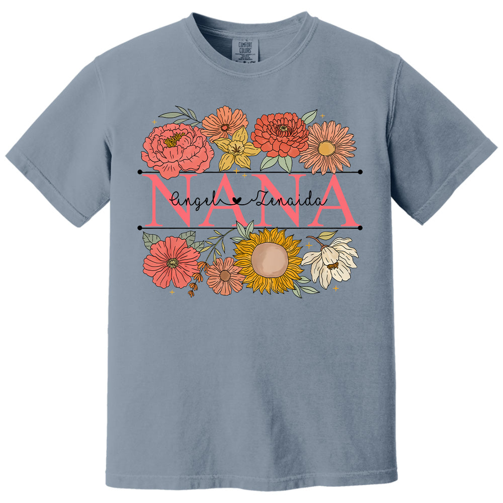 Grandma Retro Floral Shirt - Custom Nickname Grandma Nana Mimi & Kid Names - Mother's Day NA04