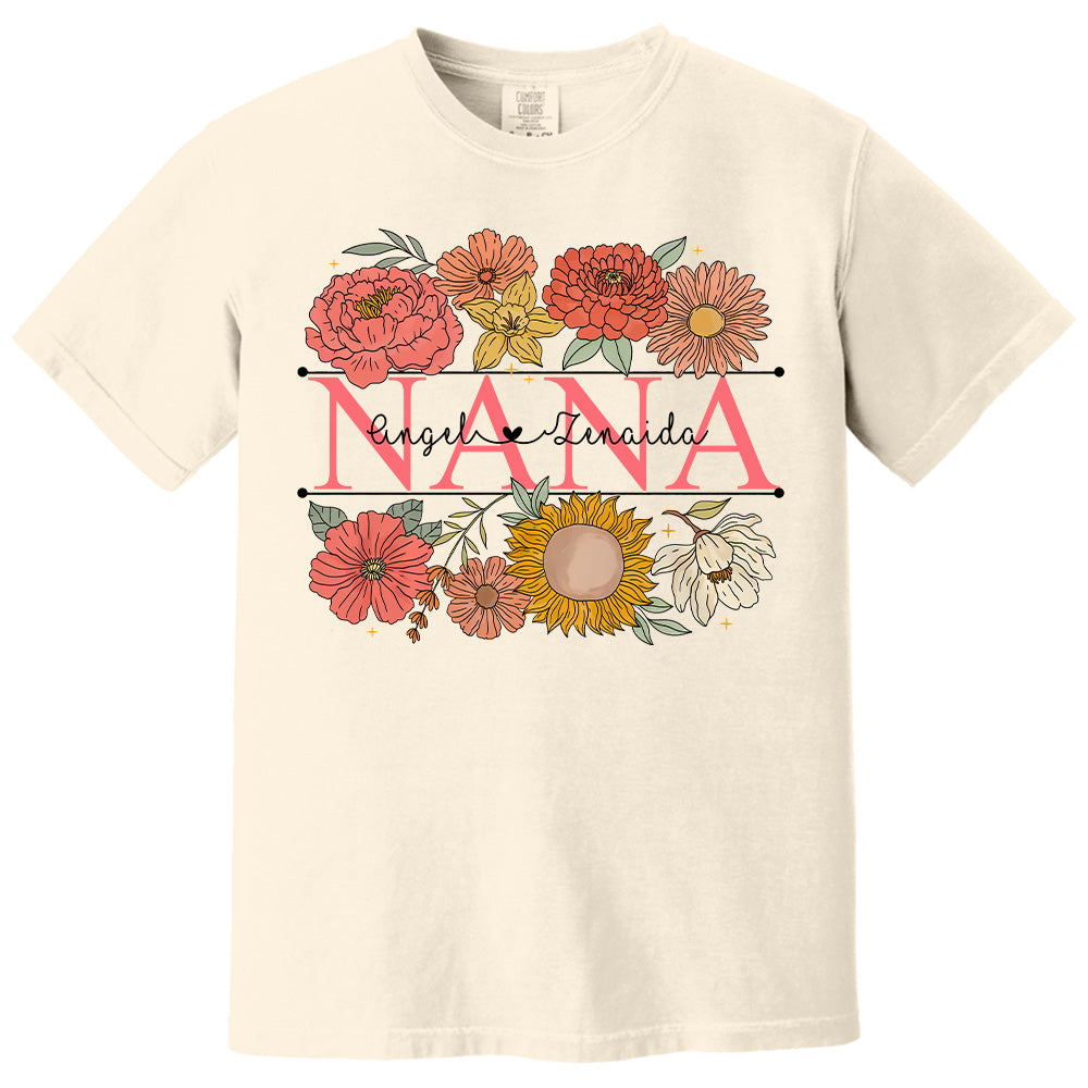 Grandma Retro Floral Shirt - Custom Nickname Grandma Nana Mimi & Kid Names - Mother's Day NA04