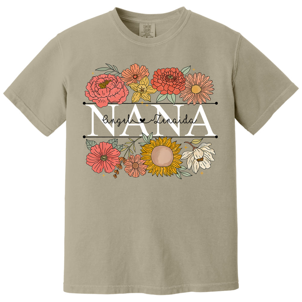 Grandma Retro Floral Shirt - Custom Nickname Grandma Nana Mimi & Kid Names - Mother's Day NA04