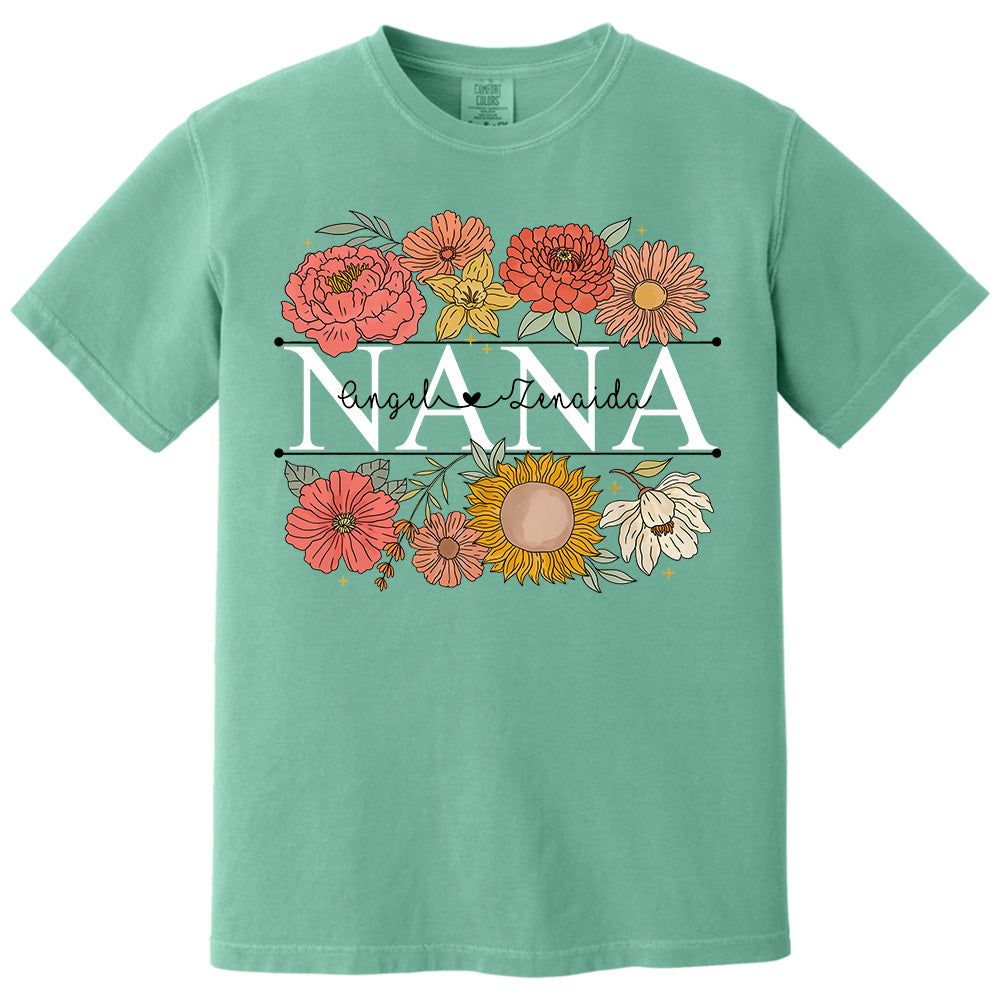 Grandma Retro Floral Shirt - Custom Nickname Grandma Nana Mimi & Kid Names - Mother's Day NA04