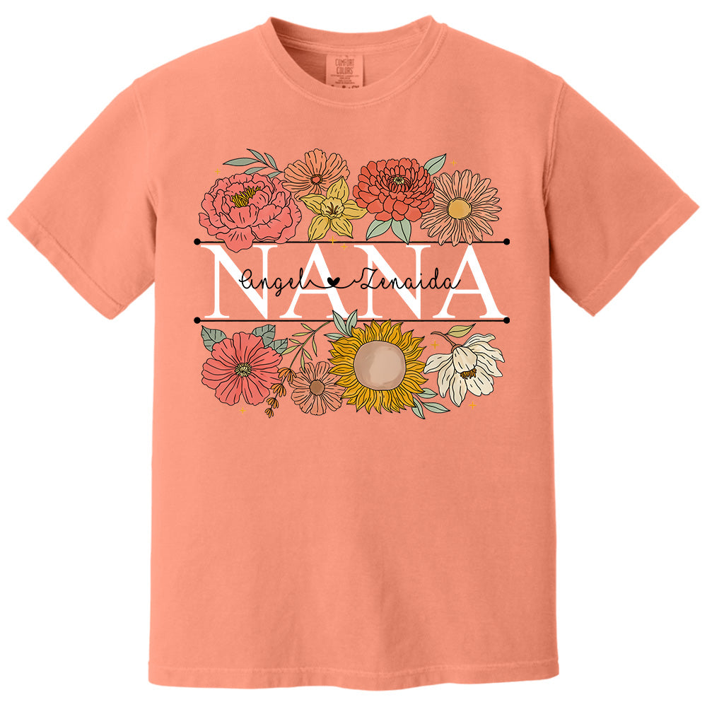 Grandma Retro Floral Shirt - Custom Nickname Grandma Nana Mimi & Kid Names - Mother's Day NA04