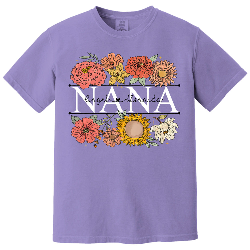 Grandma Retro Floral Shirt - Custom Nickname Grandma Nana Mimi & Kid Names - Mother's Day NA04