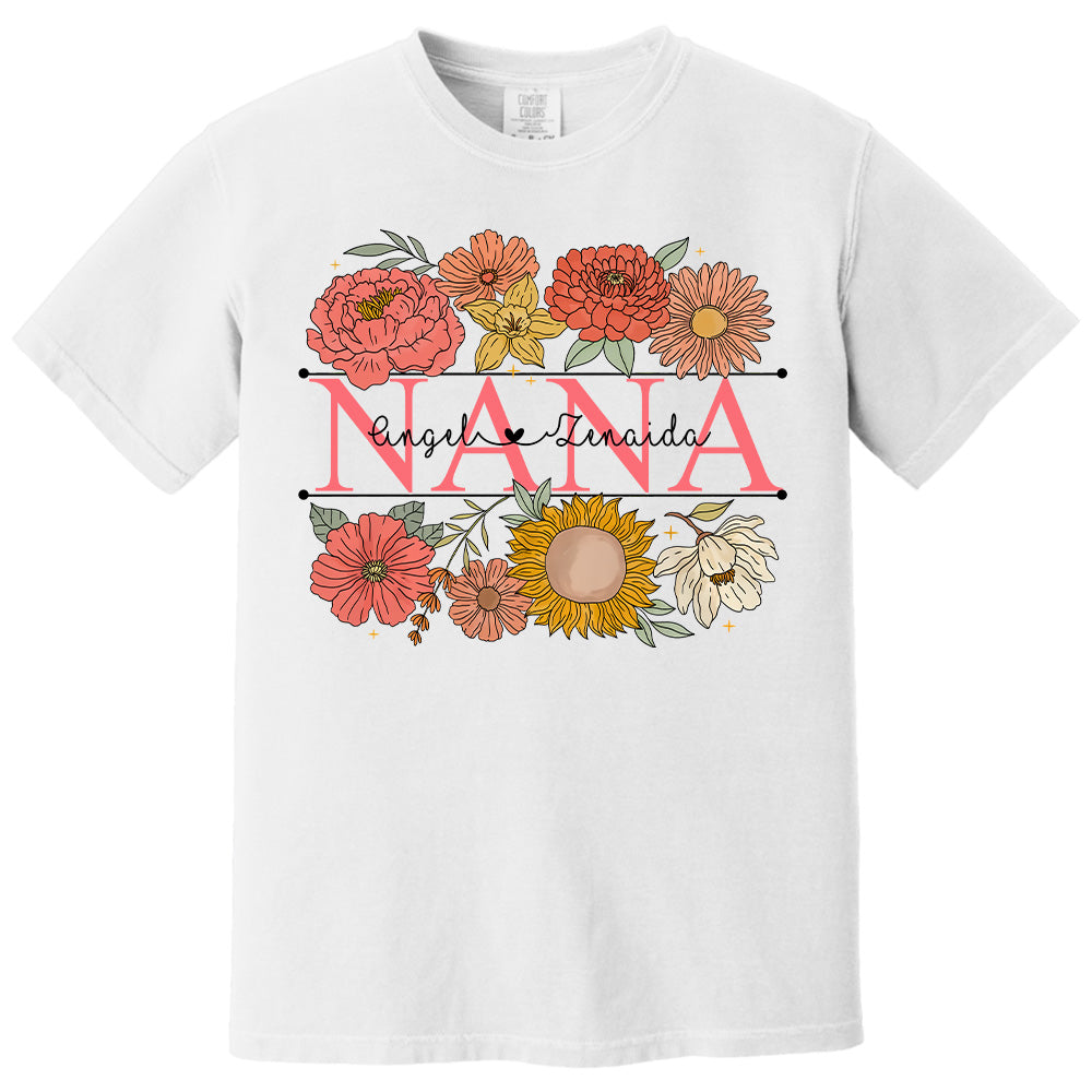 Grandma Retro Floral Shirt - Custom Nickname Grandma Nana Mimi & Kid Names - Mother's Day NA04