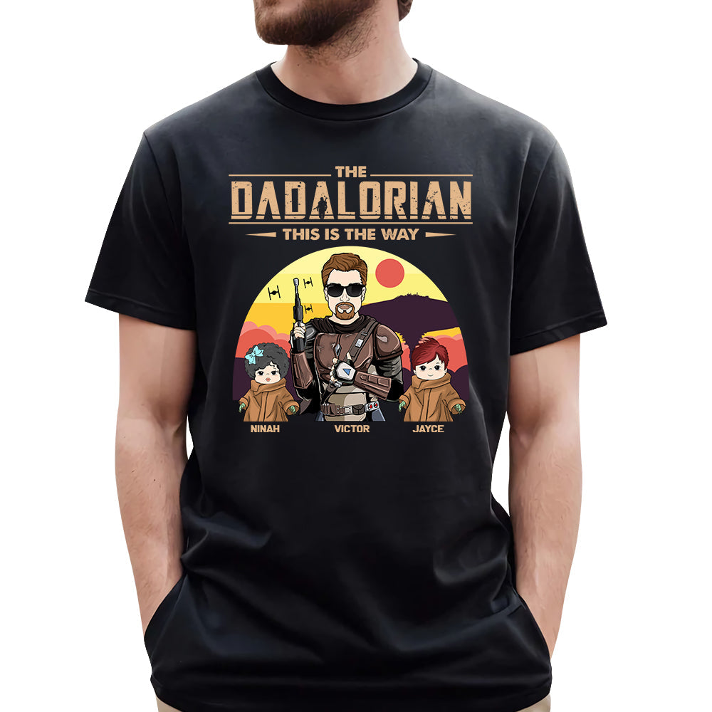 The Dadalorian This Is The Way - Personalized Shirt Custom Tatooine Background With Kids