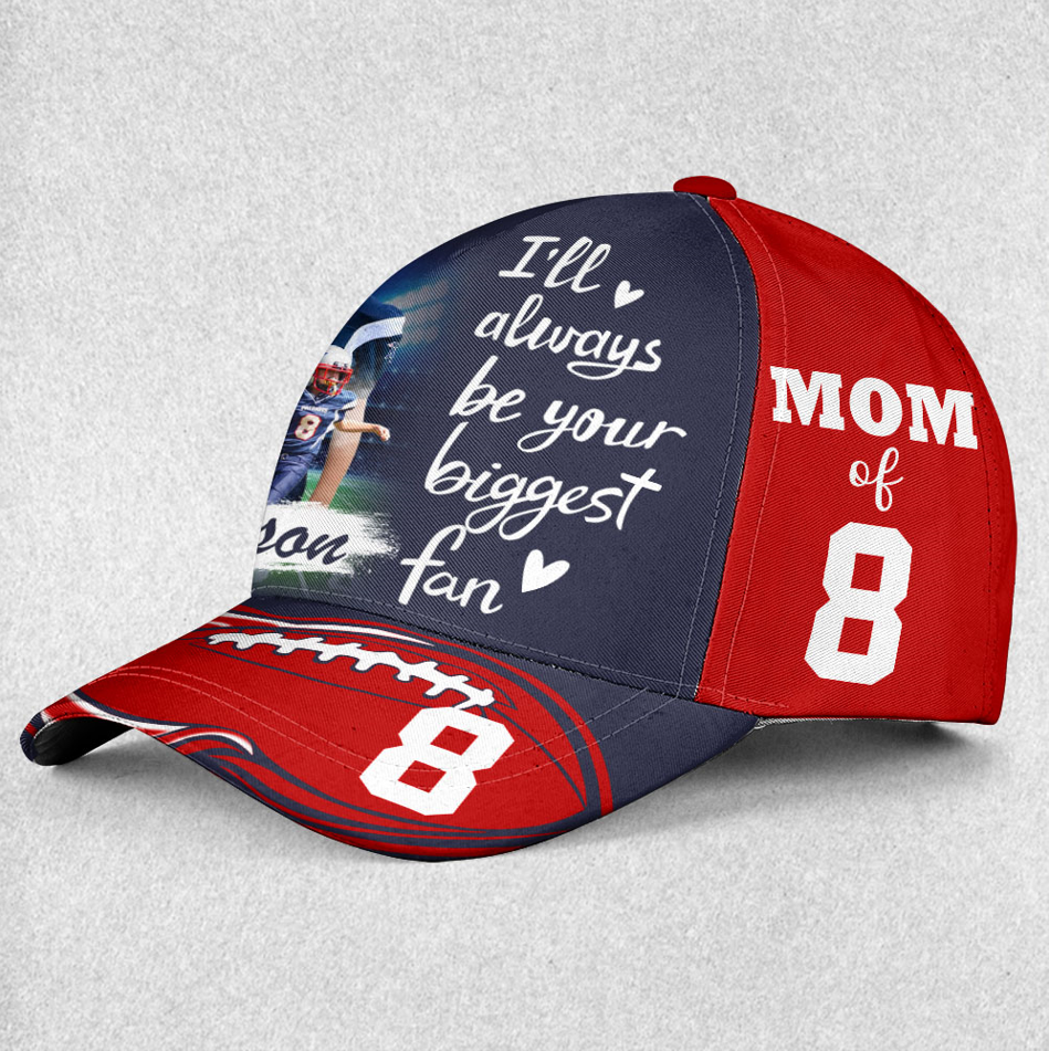 I Will Always Be Your Biggest Fan Custom Photo Cap Gameday Cap Gift For Football Mom Dad Sport Family