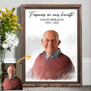 Watercolor Memorial Photo Forever In Our Hearts - Personalized Memorial Poster Canvas DO98