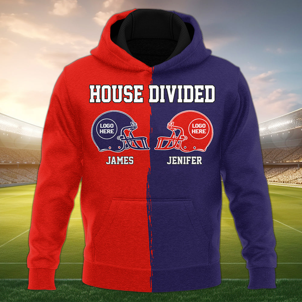 Custom Two Football Team All Over Print Shirt, House Divided Football Sweatshirt, House Divided Shirt, Split Team Shirt, House Divided Shirt Tu20