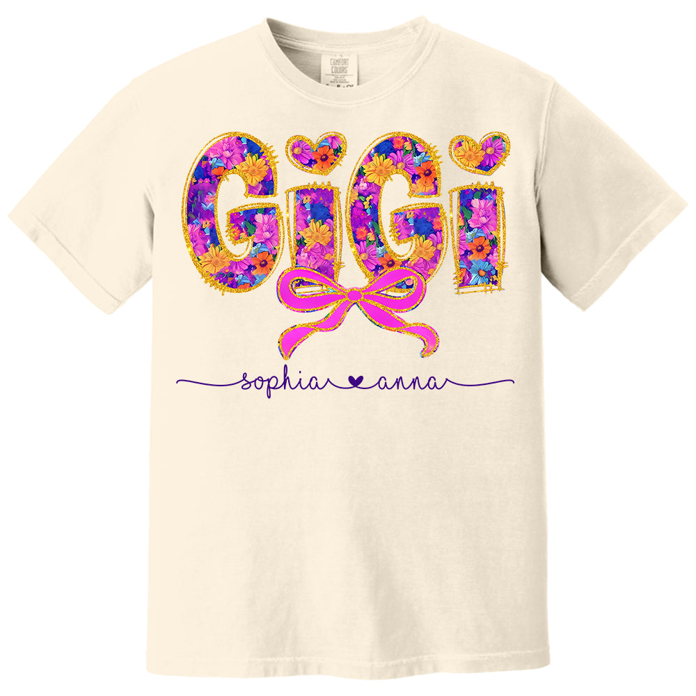Coquette Floral Grandma Shirt - Custom Nickname Nana Gigi Mimi And Grandkids NA04 Tm01
