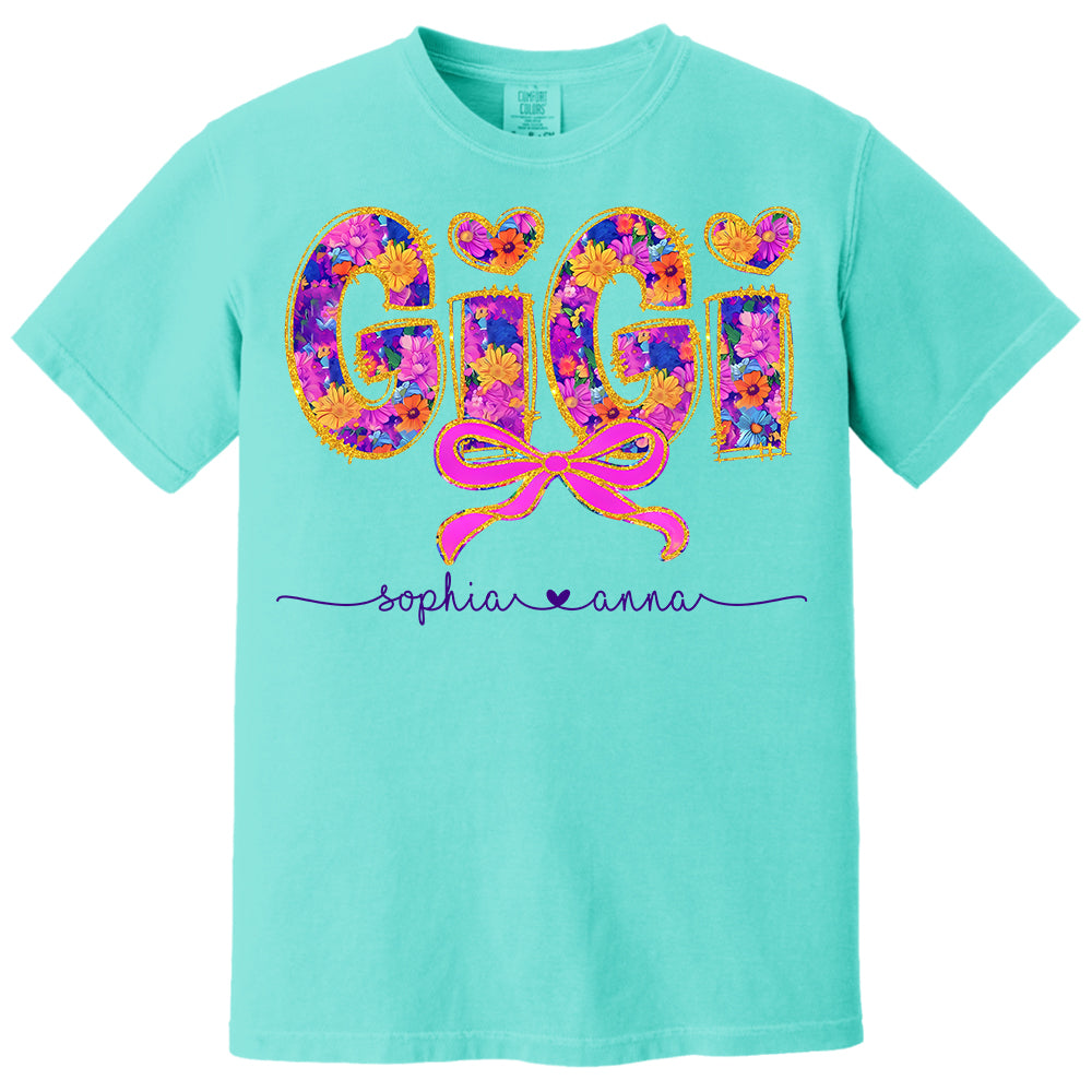 Coquette Floral Grandma Shirt - Custom Nickname Nana Gigi Mimi And Grandkids NA04 Tm01