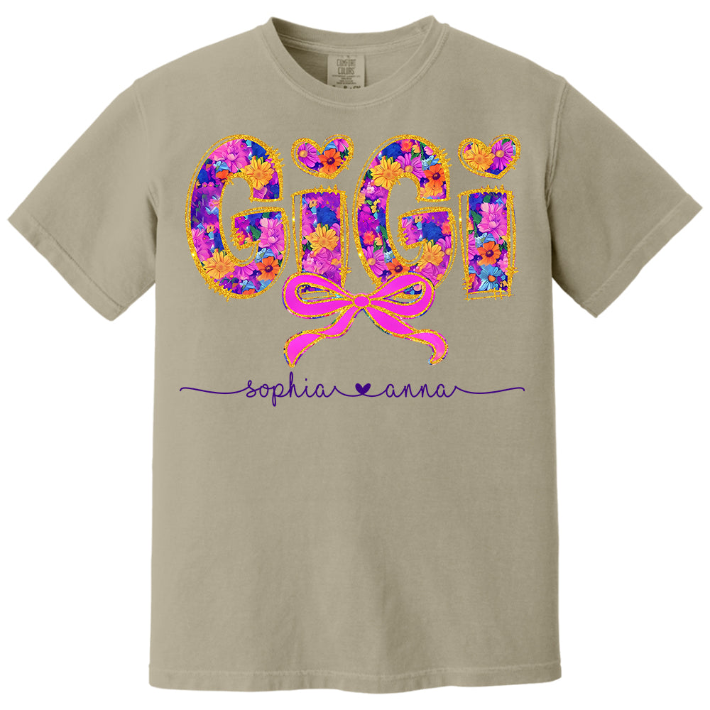 Coquette Floral Grandma Shirt - Custom Nickname Nana Gigi Mimi And Grandkids NA04 Tm01