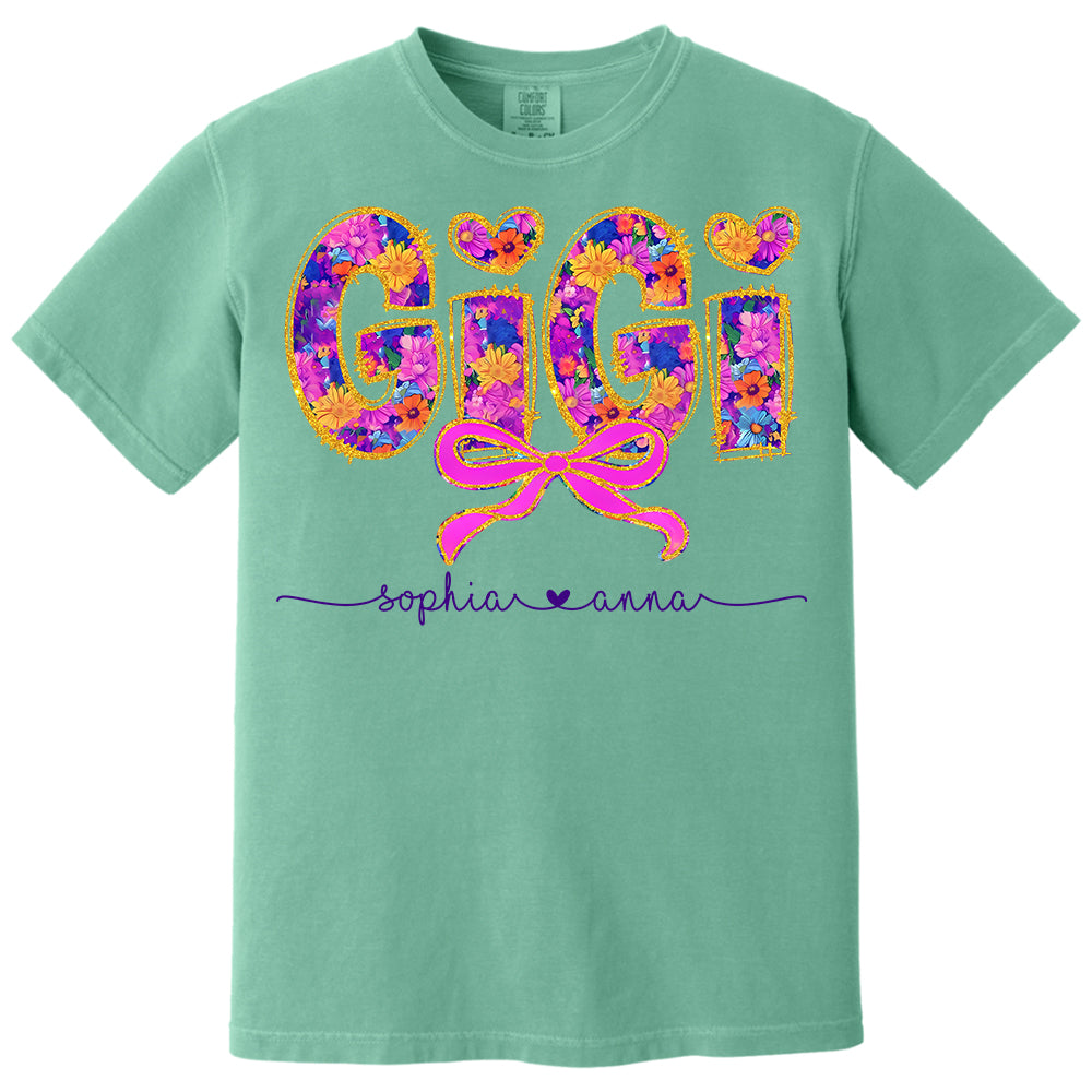 Coquette Floral Grandma Shirt - Custom Nickname Nana Gigi Mimi And Grandkids NA04 Tm01