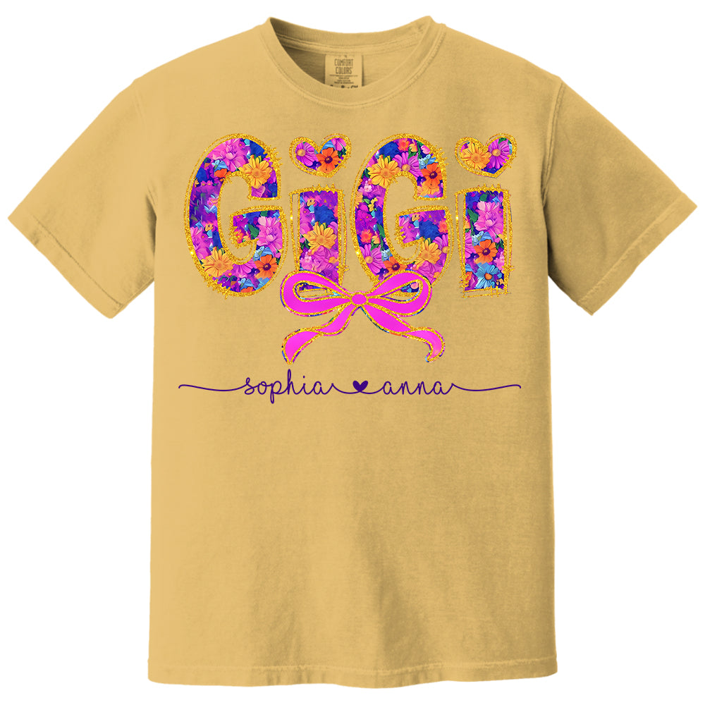 Coquette Floral Grandma Shirt - Custom Nickname Nana Gigi Mimi And Grandkids NA04 Tm01