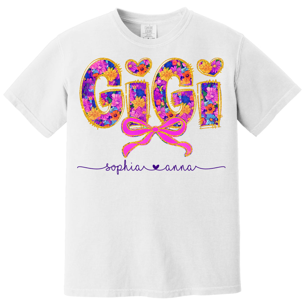 Coquette Floral Grandma Shirt - Custom Nickname Nana Gigi Mimi And Grandkids NA04 Tm01