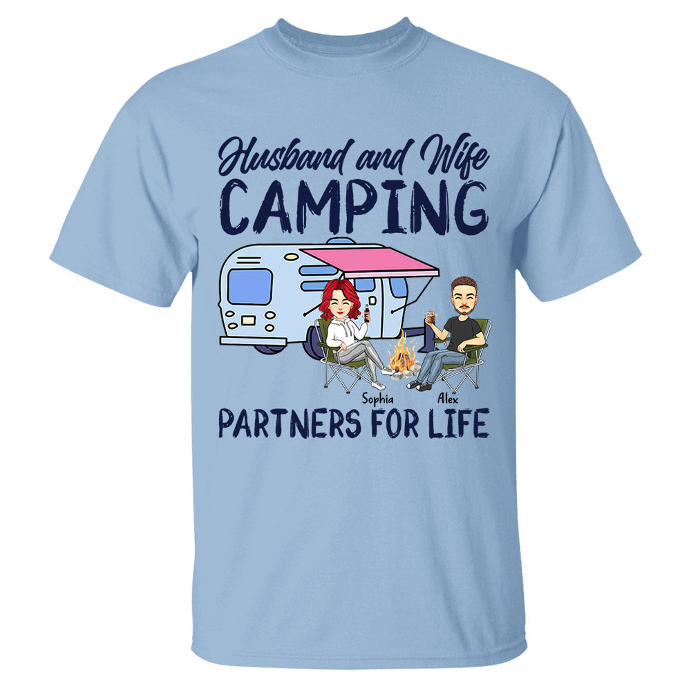Husband and Wife Camping Partners For Life - Personalized Shirt For Couple, Camping Lovers Tm01