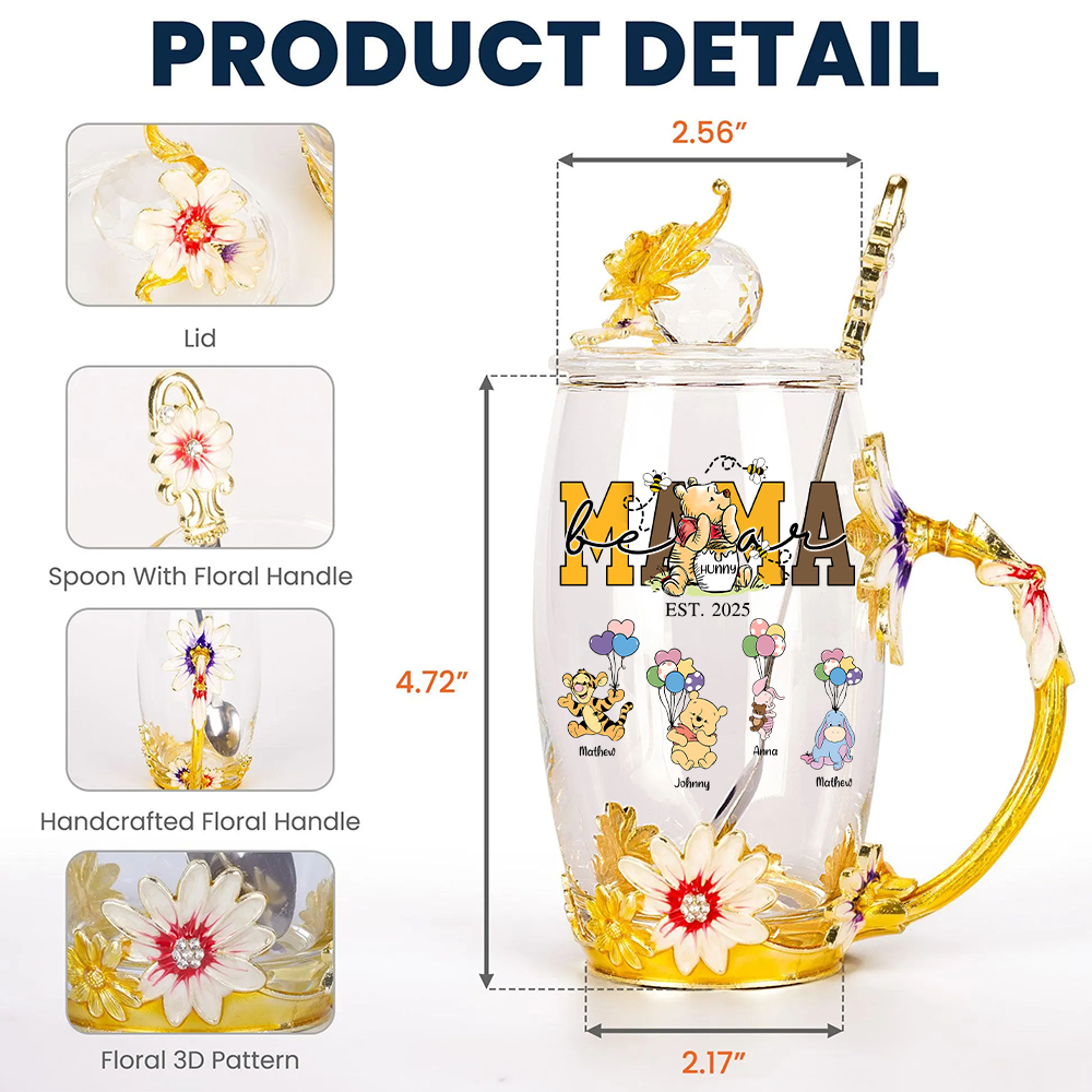 Nana Bear - Personalized Enamel Flower Tea Cup Tu20