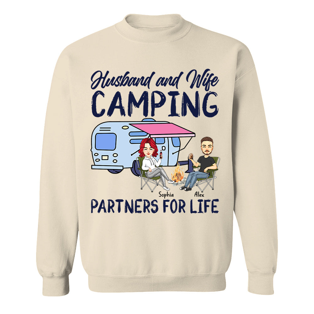 Husband and Wife Camping Partners For Life - Personalized Shirt For Couple, Camping Lovers Tm01
