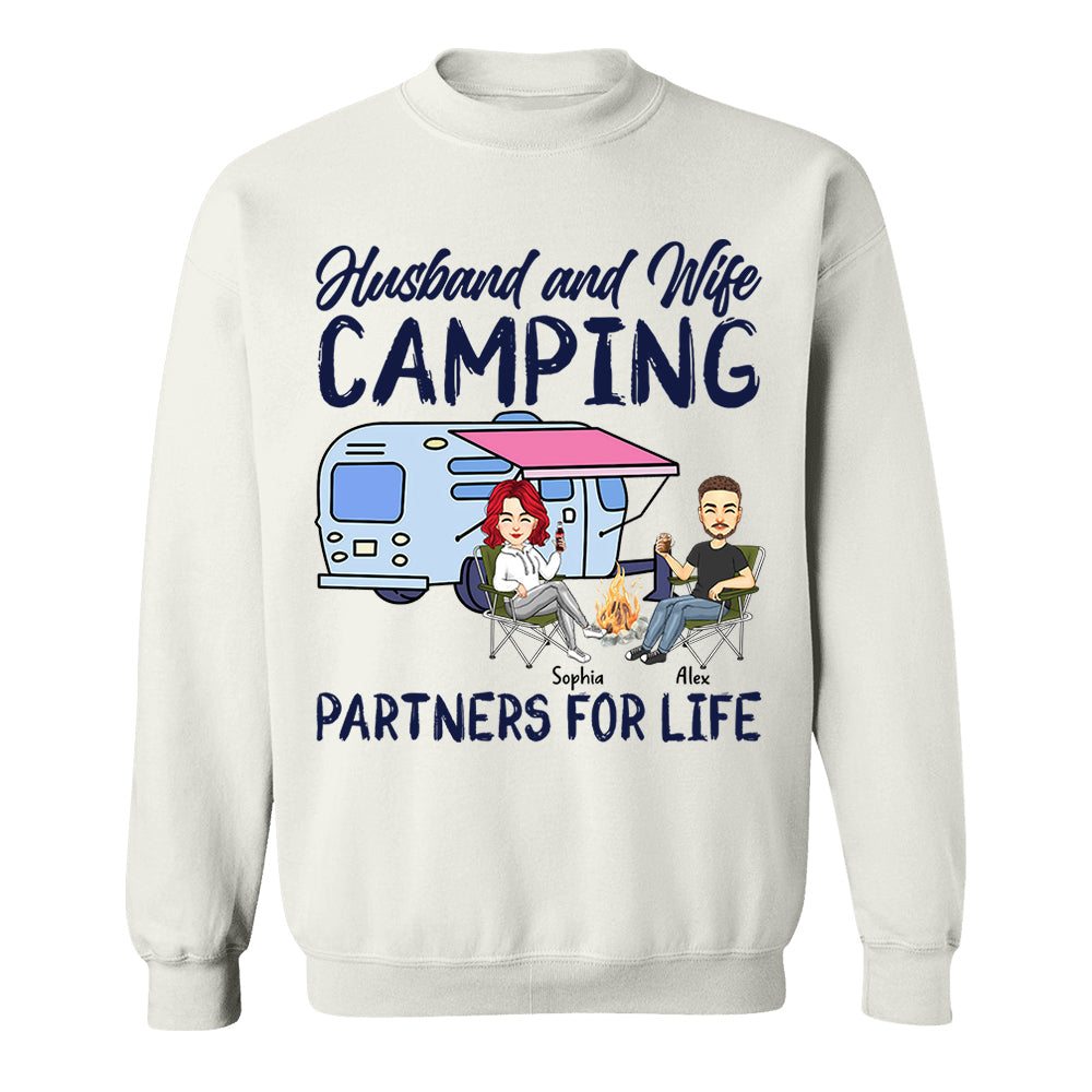 Husband and Wife Camping Partners For Life - Personalized Shirt For Couple, Camping Lovers Tm01