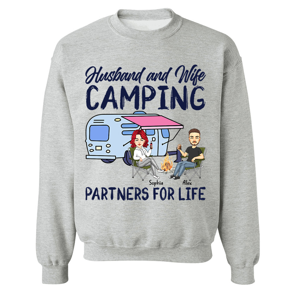 Husband and Wife Camping Partners For Life - Personalized Shirt For Couple, Camping Lovers Tm01