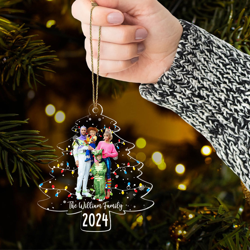 Custom Photo On Christmas Tree - Personalized Acrylic Family Photo Ornament