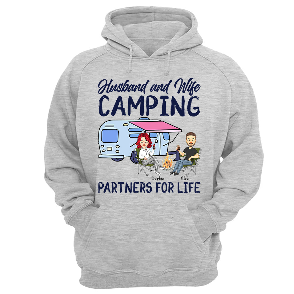 Husband and Wife Camping Partners For Life - Personalized Shirt For Couple, Camping Lovers Tm01