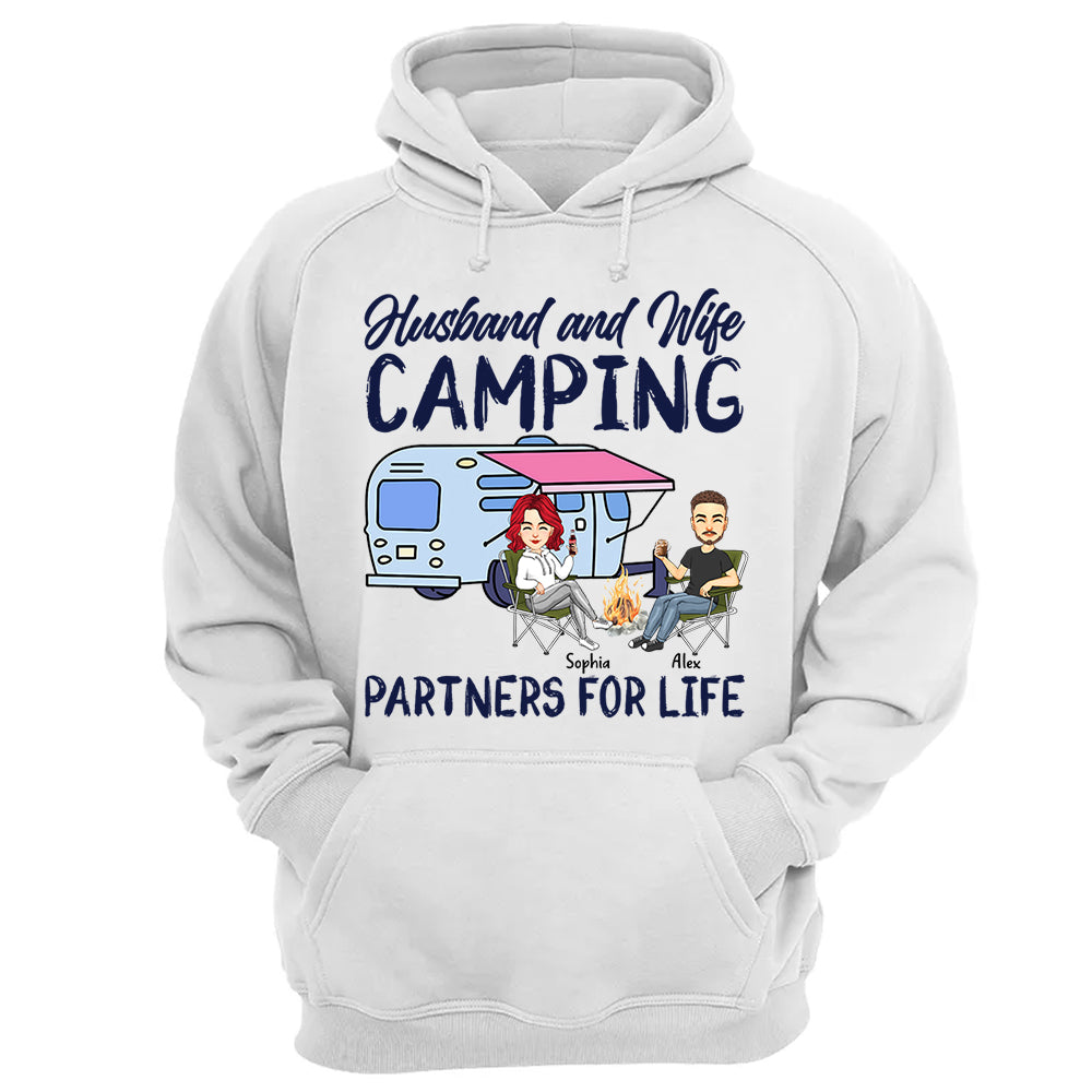 Husband and Wife Camping Partners For Life - Personalized Shirt For Couple, Camping Lovers Tm01