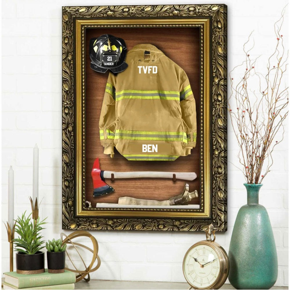 Armor Clothes Helmet Personalized Canvas Poster Gift For Firefighter Fireman