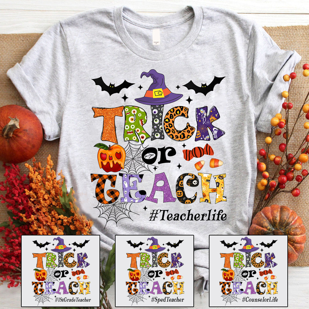 Personalized Trick Or Teach Halloween Shirt Halloween Shirts for Teachers K1702 Trna