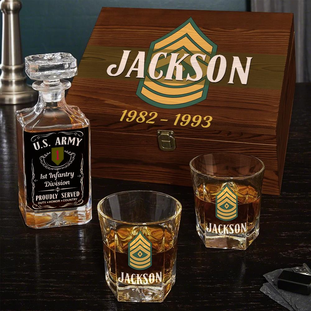 Personalized Whiskey Decanter, Decanter Anniversary Gift for For Veteran Dad Grandpa Custom All Branches Whiskey Decanter Set Gift K1702