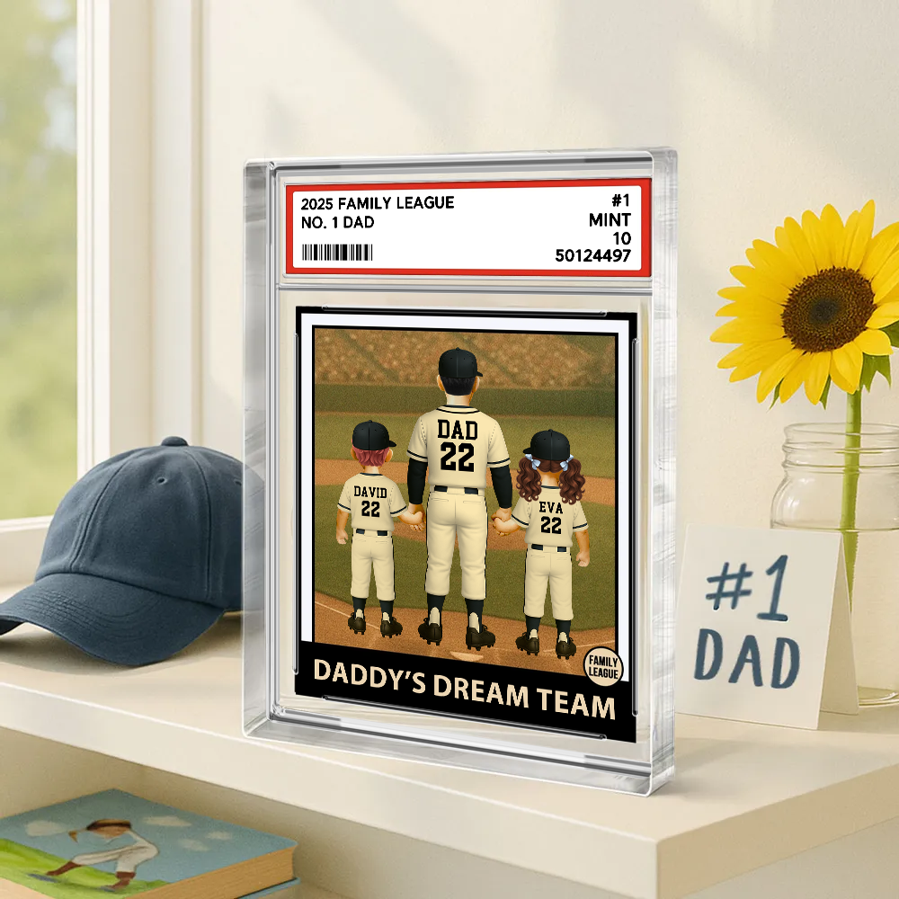 Baseball No. 1 Dad Grandpa Man & Kids, Fathers Day Trading Card Style, Personalized Daddy Dream Team Acrylic Block Plaque A2110 Pt99