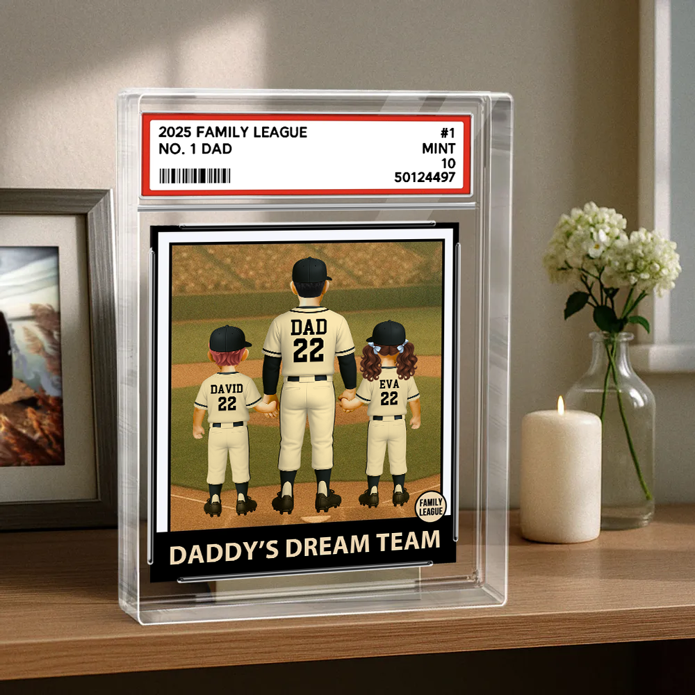 Baseball No. 1 Dad Grandpa Man & Kids, Fathers Day Trading Card Style, Personalized Daddy Dream Team Acrylic Block Plaque A2110 Pt99