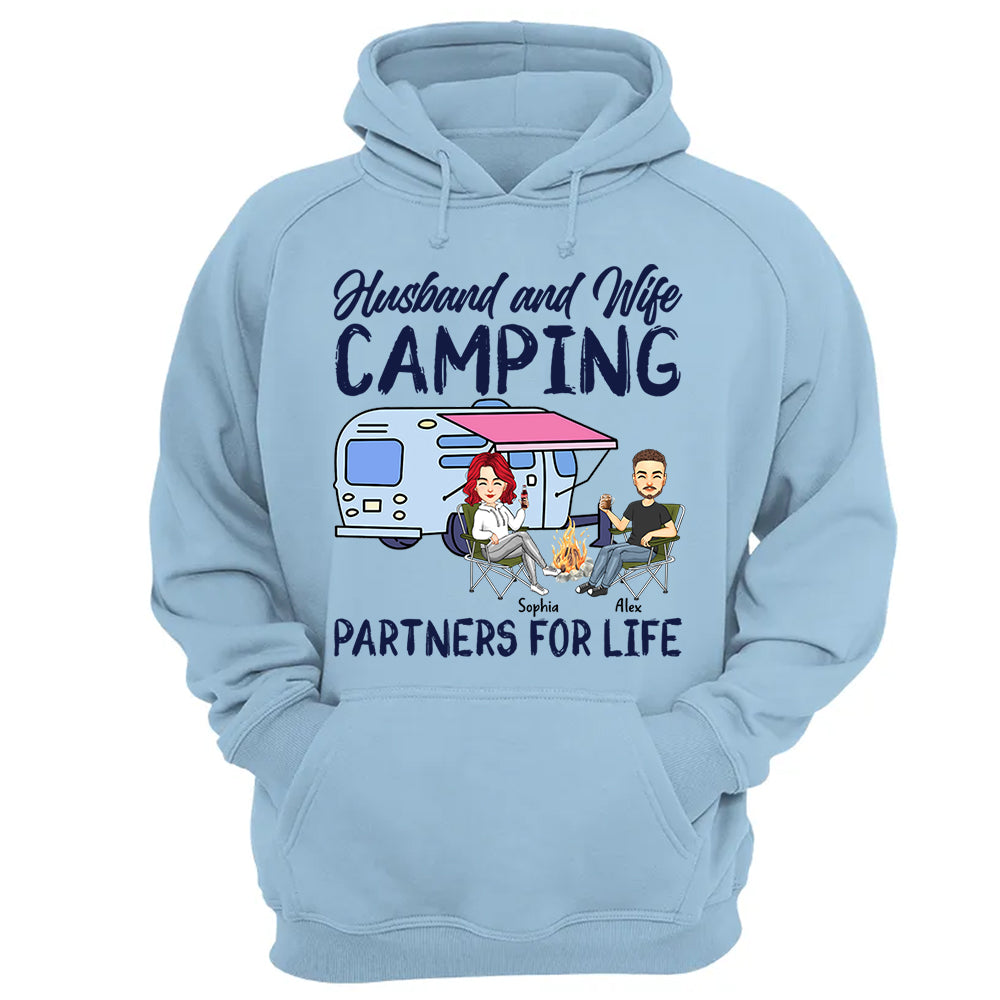Husband and Wife Camping Partners For Life - Personalized Shirt For Couple, Camping Lovers Tm01