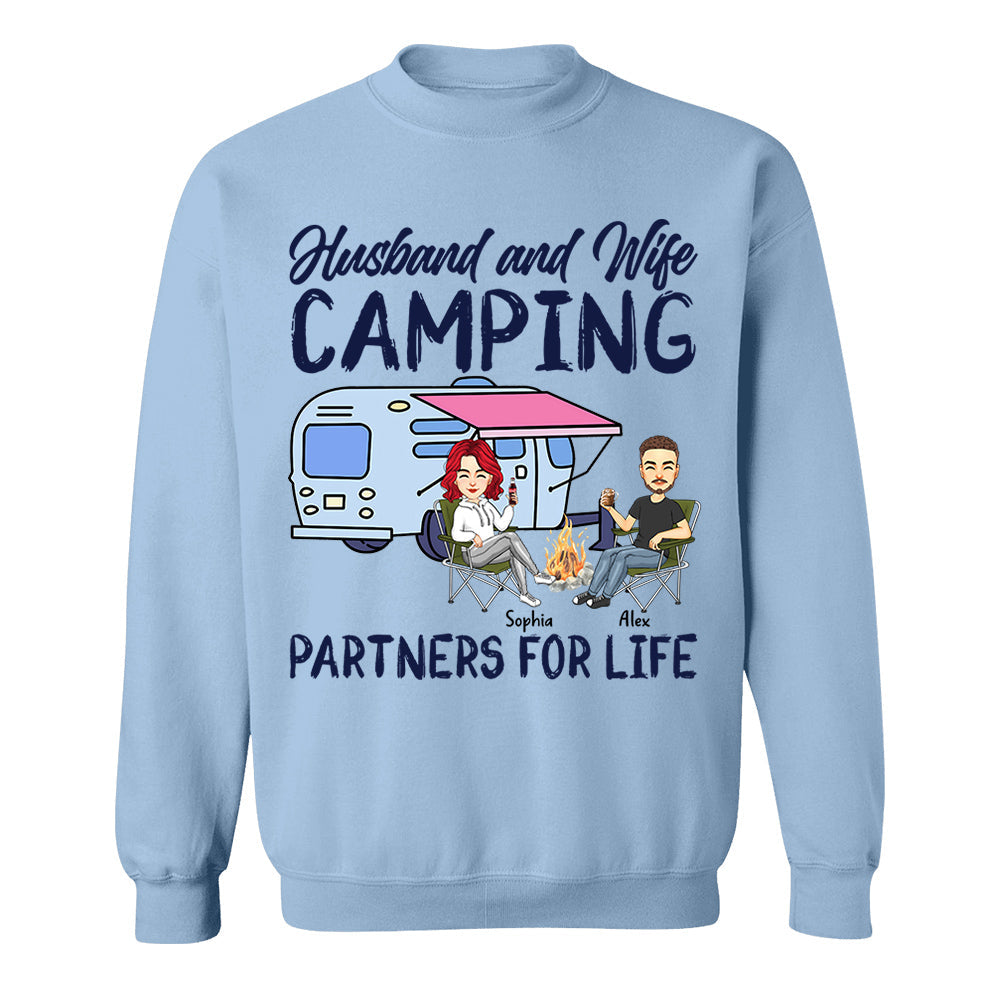 Husband and Wife Camping Partners For Life - Personalized Shirt For Couple, Camping Lovers Tm01