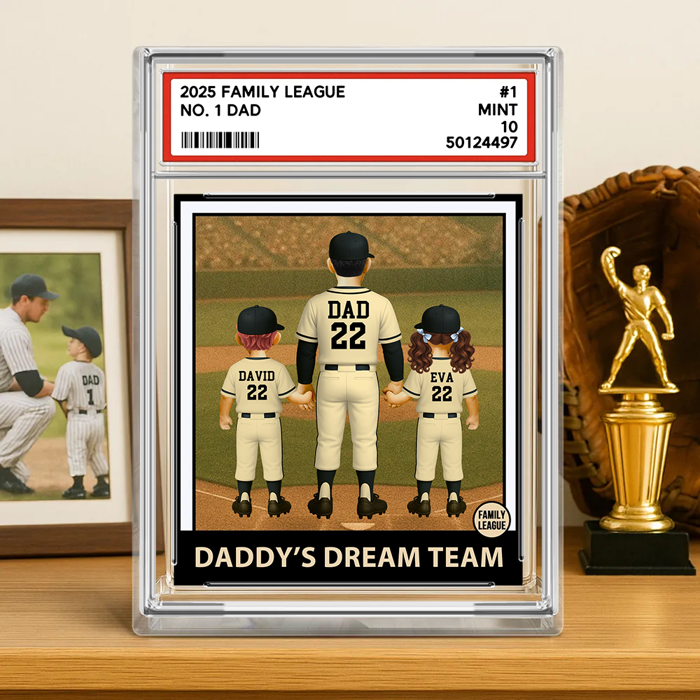 Baseball No. 1 Dad Grandpa Man & Kids, Fathers Day Trading Card Style, Personalized Daddy Dream Team Acrylic Block Plaque A2110 Pt99