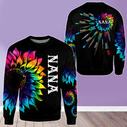 Personalized Grandma with Kid Name Tie Dye Sunflower Hoodie