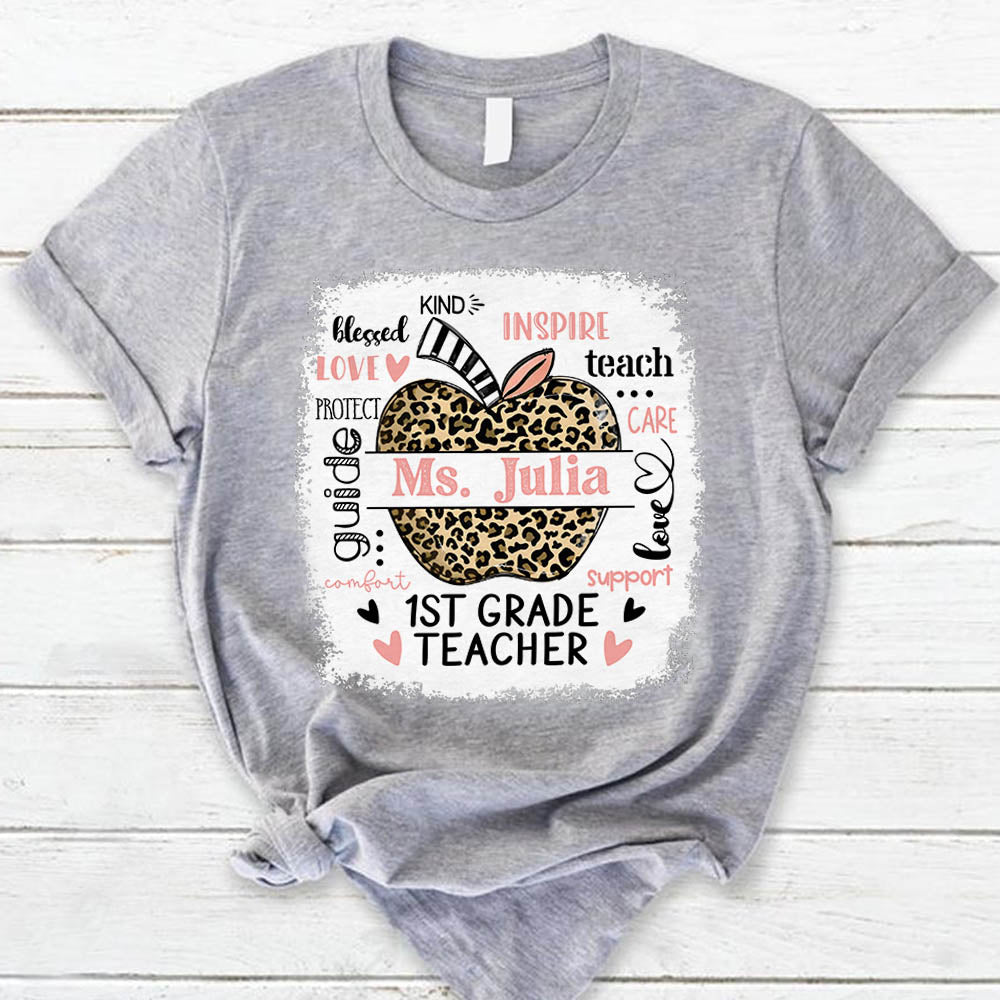 Personalized Leopard Apple Name T-Shirt Teacher Appreciation Gift Ph99