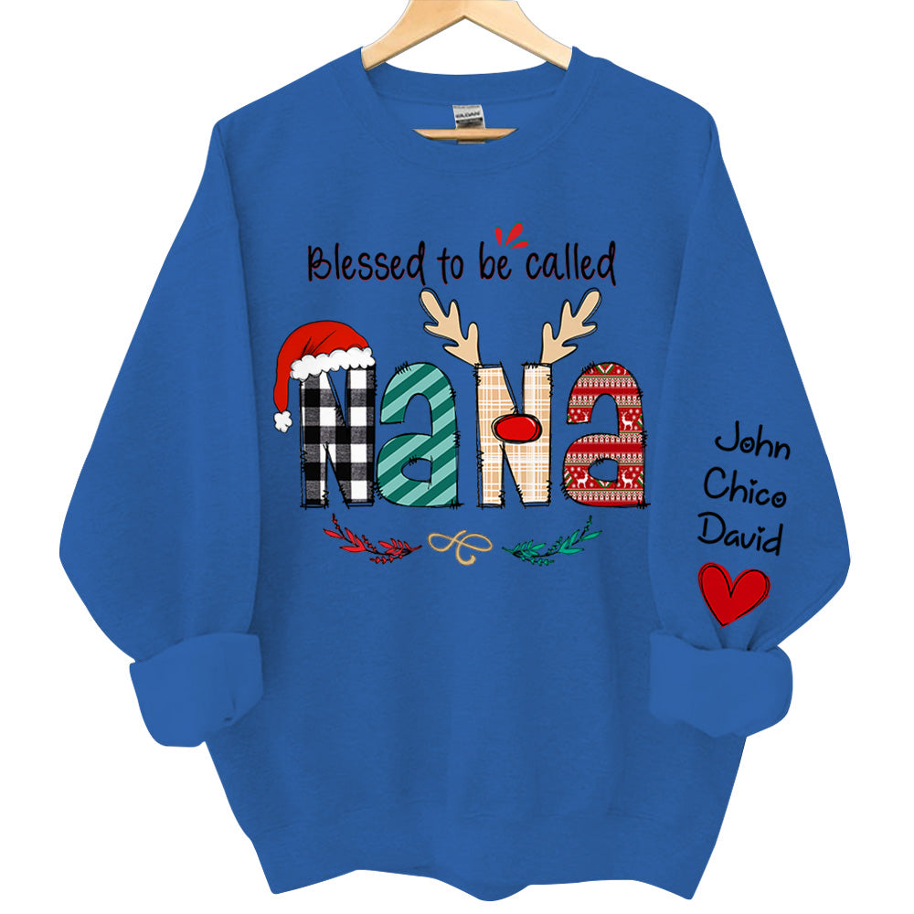 Blessed To Be Called Nana - Personalized Grandma Gift - Custom Grandma and Grandkids Sweatshirt Qa02