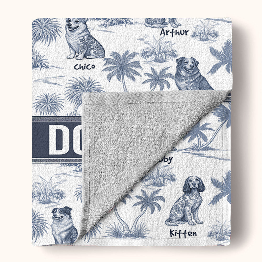 Personalized Beach Towel, Custom Dog with Chinoiserie Toile De Jouy Style, Gift for Summer Vacation A2110 Tu20