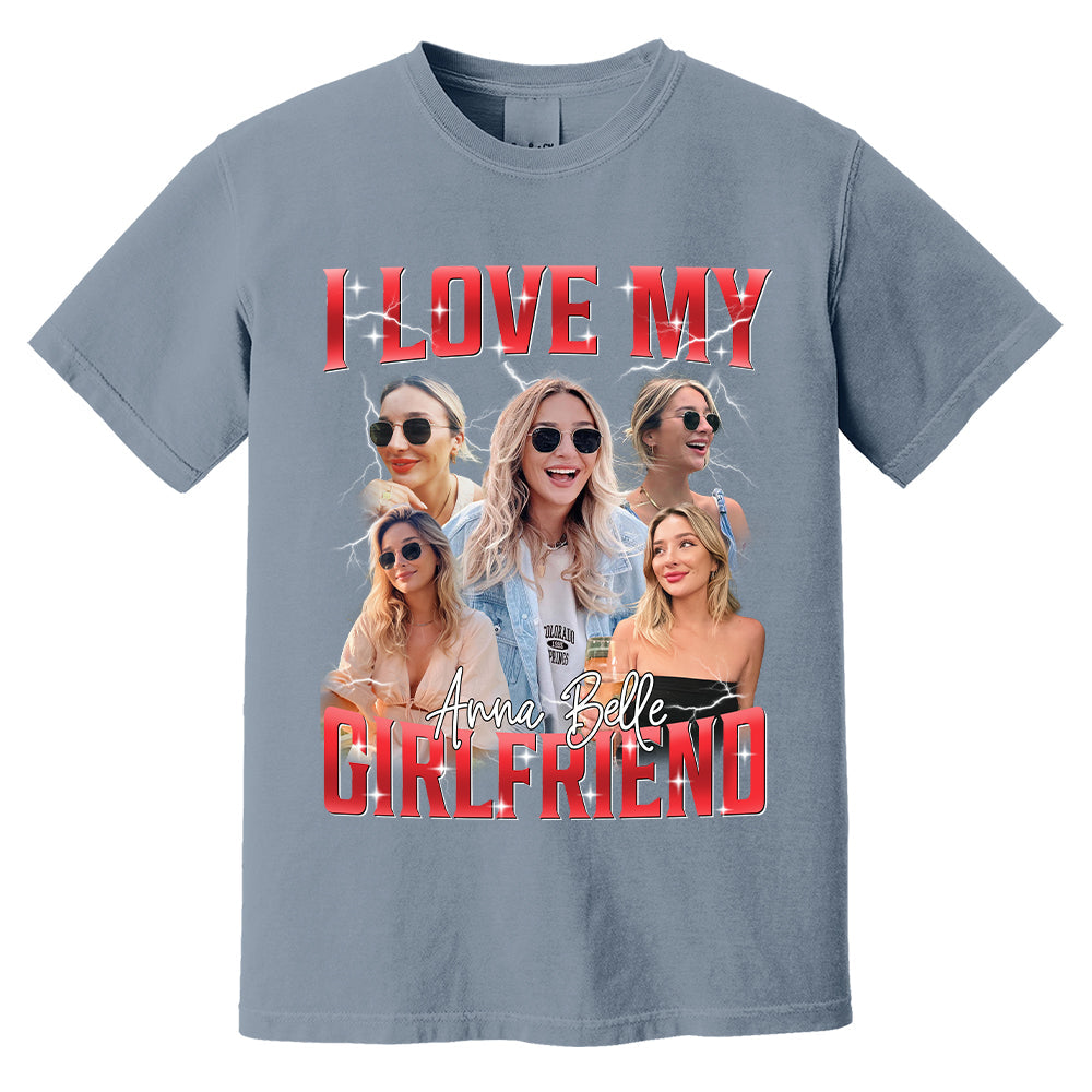 Custom I Love My Girlfriend Shirt, Customize Photo Bootleg Idea Tee, Girlfriend Photo Sweatshirt Shirt, Valentine Matching Couple Shirt