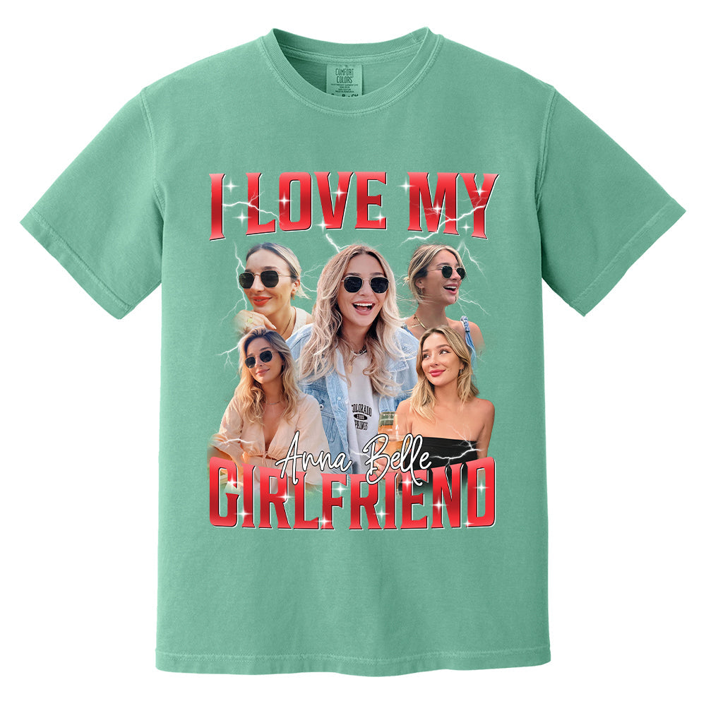 Custom I Love My Girlfriend Shirt, Customize Photo Bootleg Idea Tee, Girlfriend Photo Sweatshirt Shirt, Valentine Matching Couple Shirt