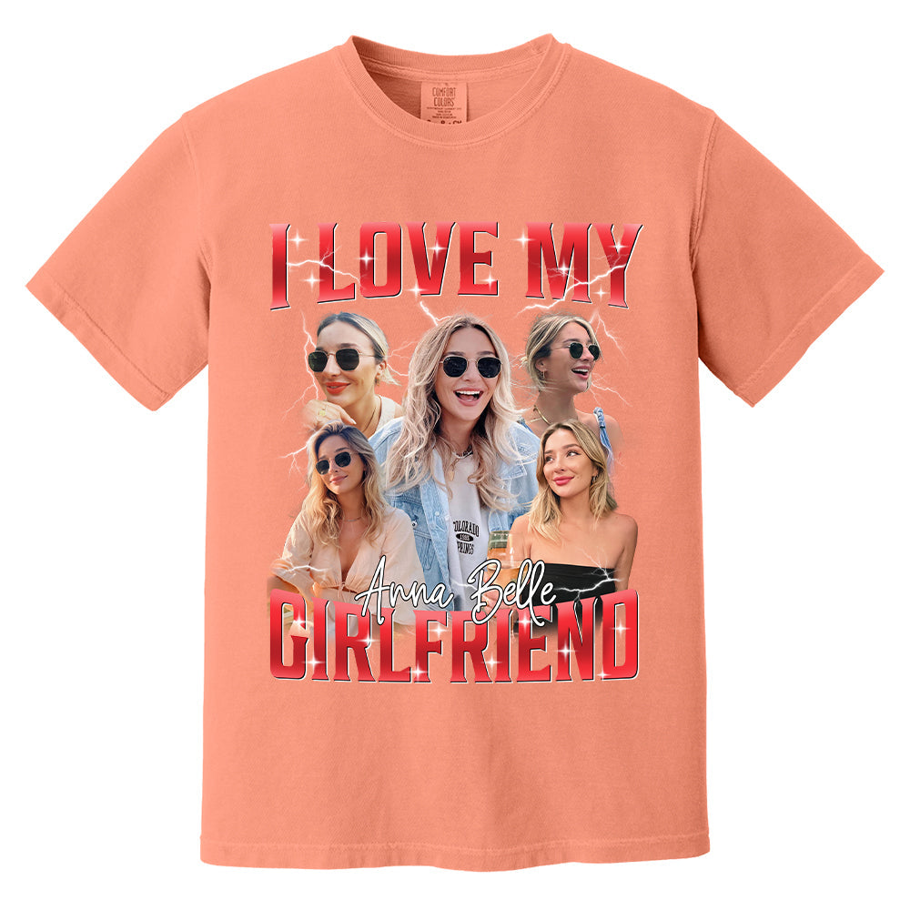 Custom I Love My Girlfriend Shirt, Customize Photo Bootleg Idea Tee, Girlfriend Photo Sweatshirt Shirt, Valentine Matching Couple Shirt