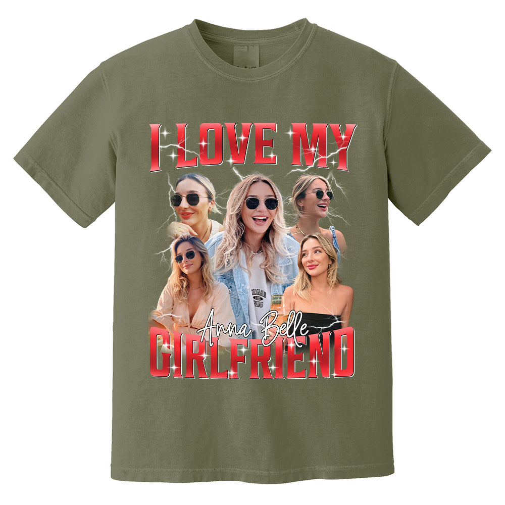 Custom I Love My Girlfriend Shirt, Customize Photo Bootleg Idea Tee, Girlfriend Photo Sweatshirt Shirt, Valentine Matching Couple Shirt