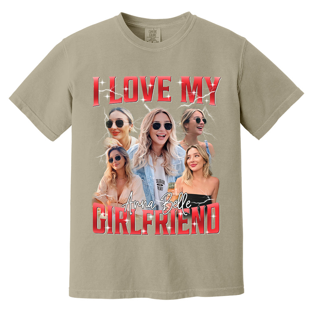 Custom I Love My Girlfriend Shirt, Customize Photo Bootleg Idea Tee, Girlfriend Photo Sweatshirt Shirt, Valentine Matching Couple Shirt
