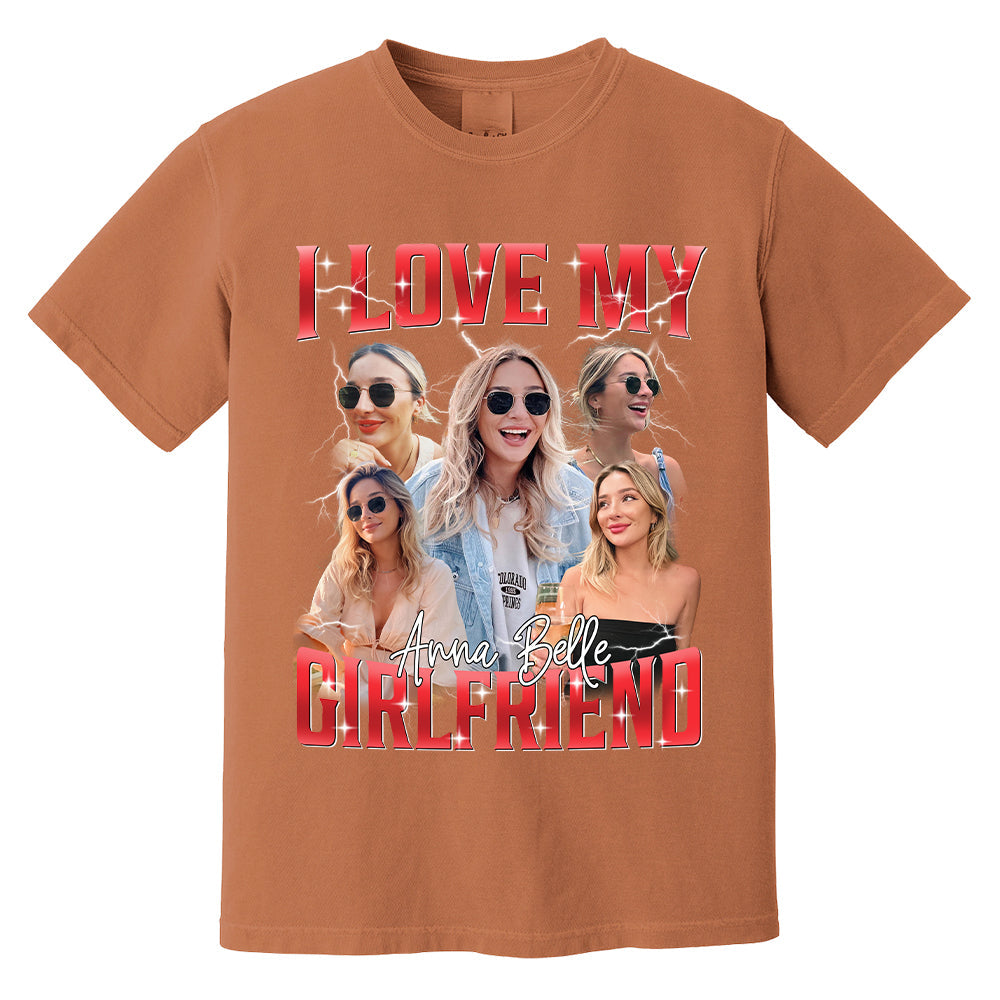Custom I Love My Girlfriend Shirt, Customize Photo Bootleg Idea Tee, Girlfriend Photo Sweatshirt Shirt, Valentine Matching Couple Shirt