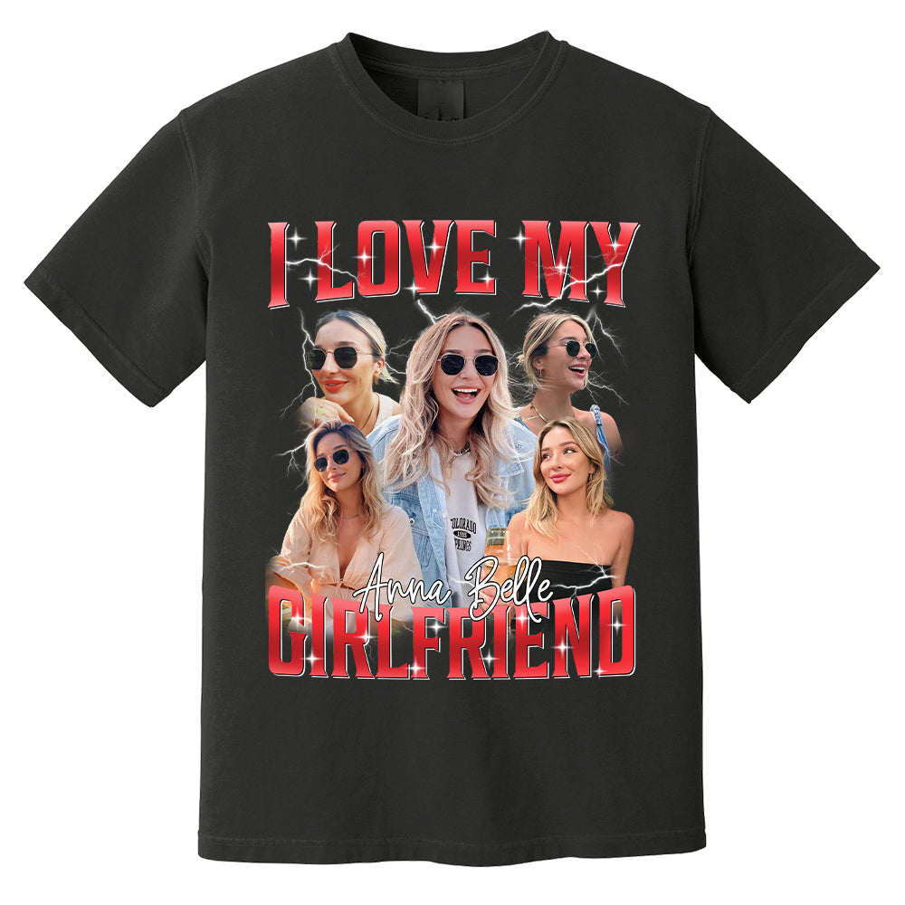 Custom I Love My Girlfriend Shirt, Customize Photo Bootleg Idea Tee, Girlfriend Photo Sweatshirt Shirt, Valentine Matching Couple Shirt